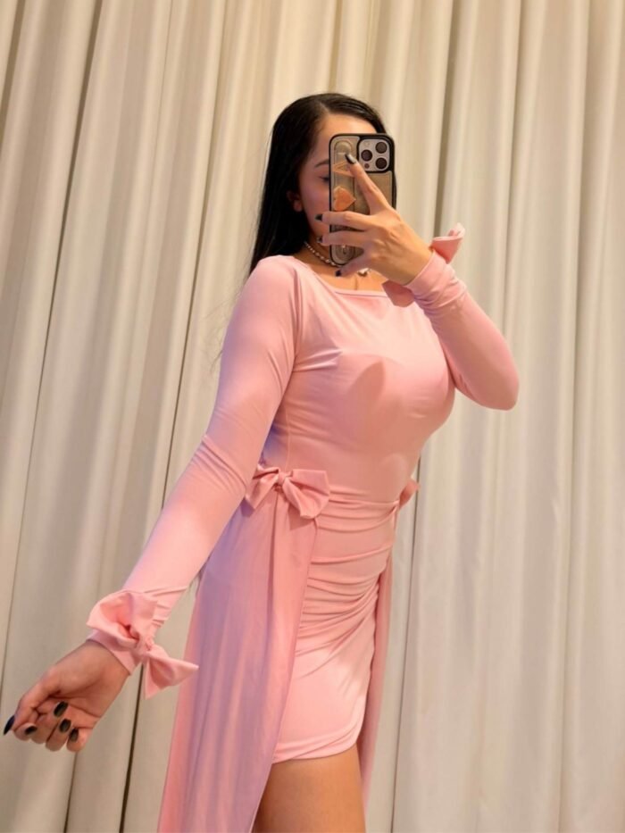 Kurdele Detaylı Elbise - Pembe - Görsel 2