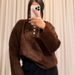 Gold Düğmeli Yumoş Kazak - Kahve