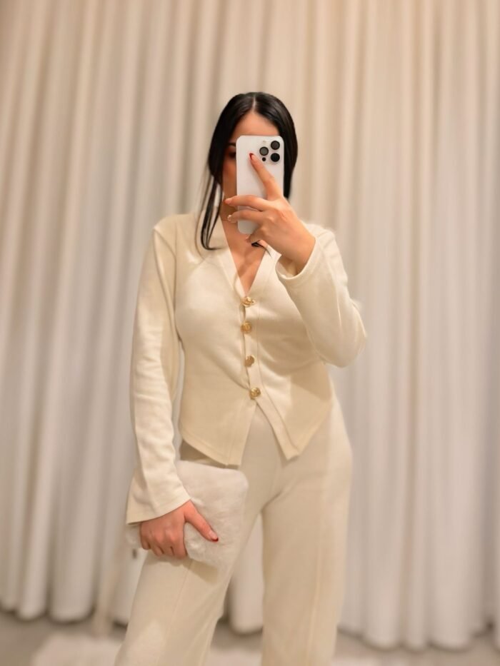 Selanik Kumaş Ön Düğmeli Pantolon Takım - Bej - Görsel 2