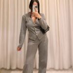 Selanik Kumaş Ön Düğmeli Pantolon Takım - Füme