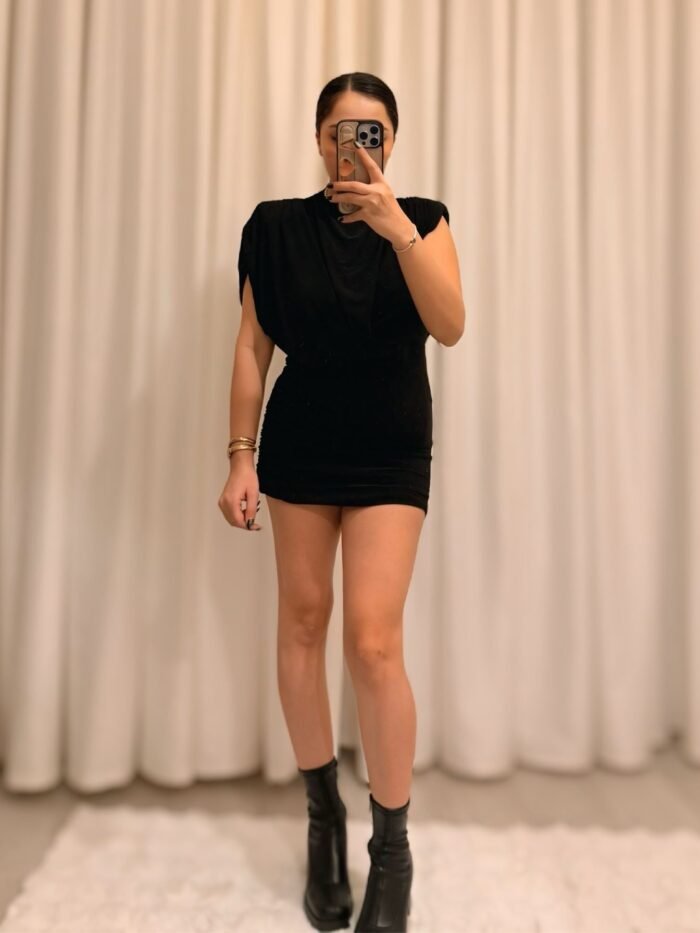 Vatkalı Detaylı Elbise – Siyah - Görsel 2