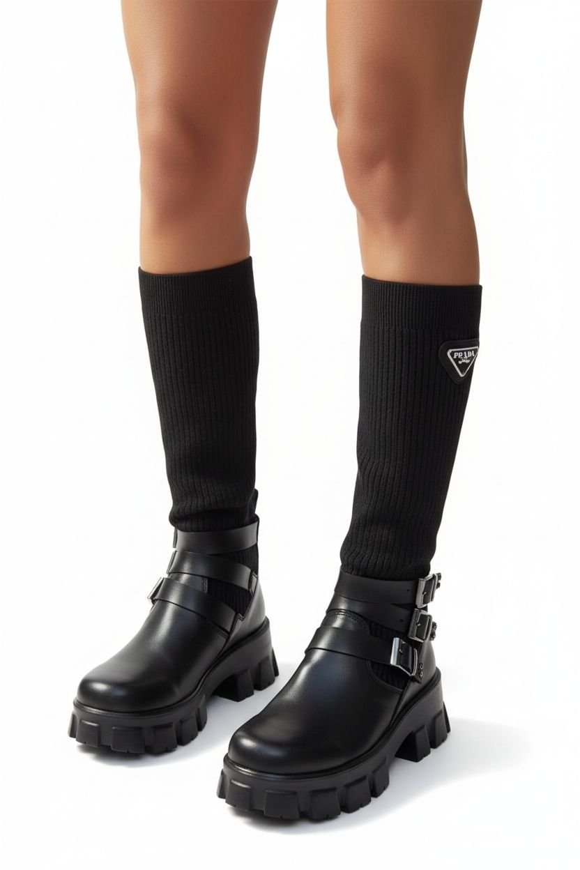 Adsız tasarım (41) Prada Çorap Detaylı Deri Bot Uzun (37 Numara) - Görsel 1