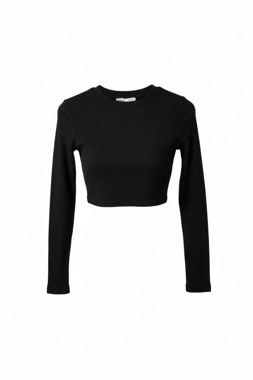 Adsız tasarım (44) Basic Uzun Kollu Crop Top - Siyah - Görsel 1