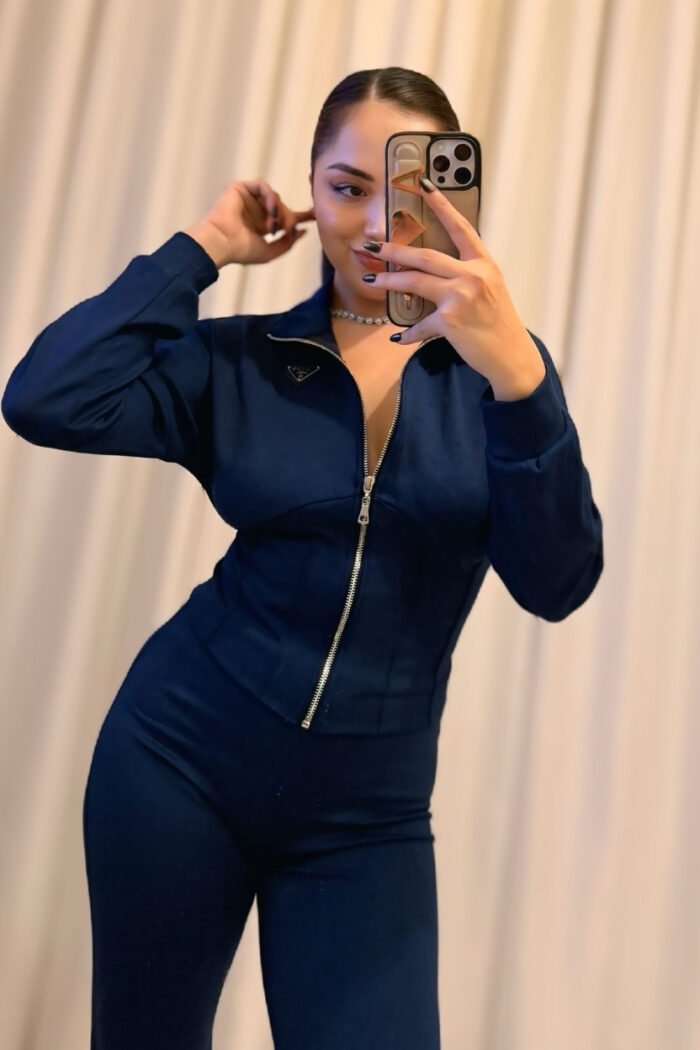 Fit Kalıp İspanyol Paçalı Spor Takım - Lacivert - Görsel 2