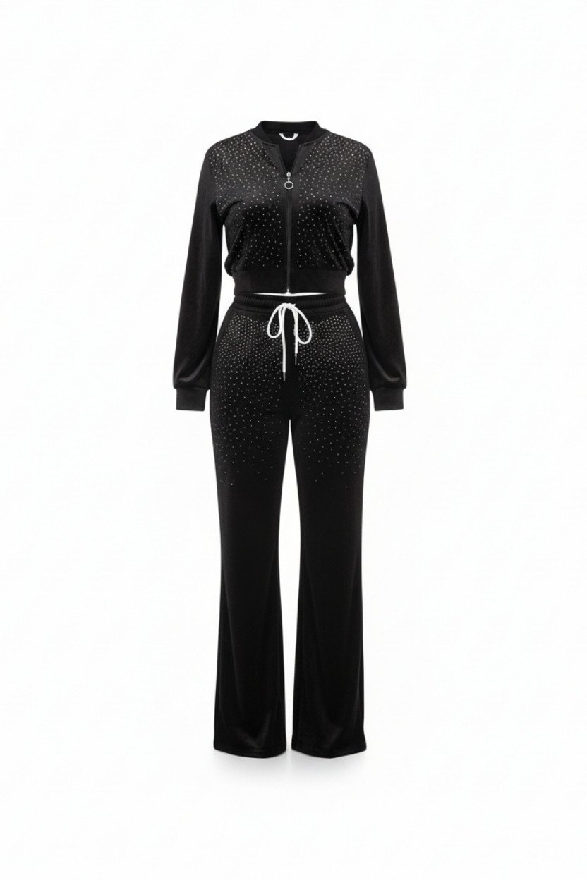 Adsız tasarım (66) Crystal Touch Kadife Eşofman Takımı - Siyah - Görsel 1