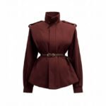 Vatkalı Kemerli Ceket -  Bordo