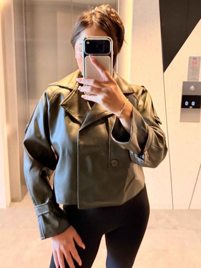 Kol Detay Crop Ceket - Haki - Görsel 3