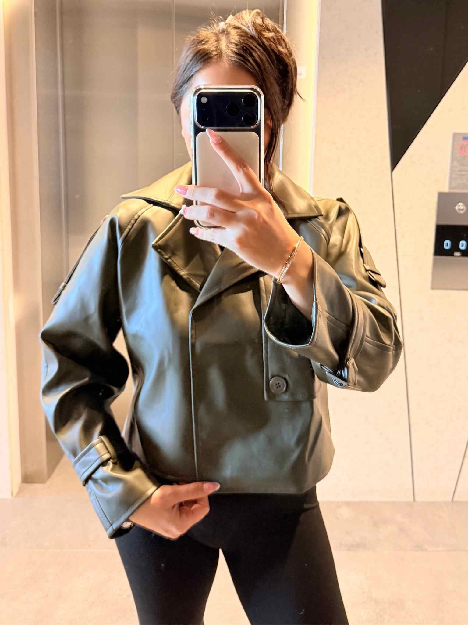 Adsız tasarım (84) Kol Detay Crop Ceket - Haki - Görsel 1