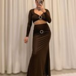 Aks Detaylı Kahve İkili Takım – Esnek Kumaş