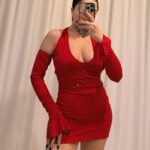 Tam Taş İşlemeli Halter Mini Elbise – Kırmızı