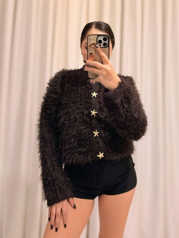 Peluş Hırka Standart Beden - Kahve - Görsel 2