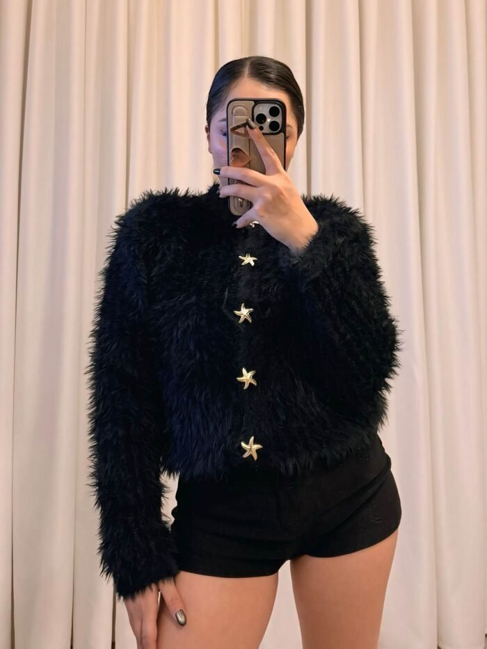 Peluş Hırka Standart Beden - Siyah - Görsel 2