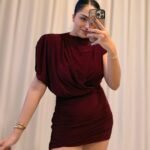 Vatkalı Detaylı  Elbise - Bordo