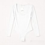 Beyaz Kare Yaka Uzun Kollu Çıtçıtlı Body