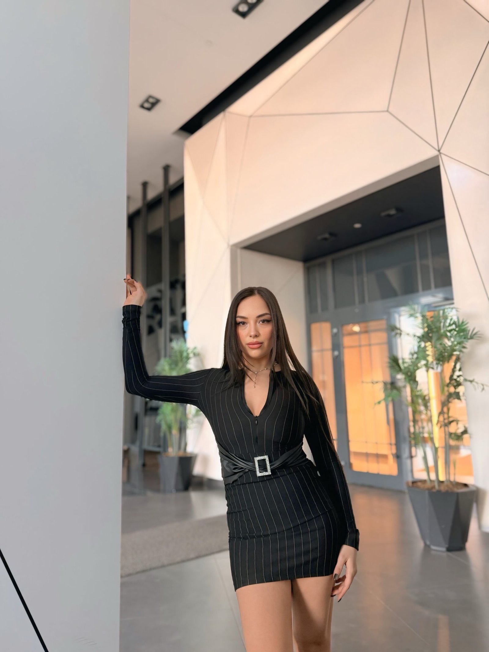 IMG_9829 Valeria Kemerli Çizgili Elbise - Görsel 1